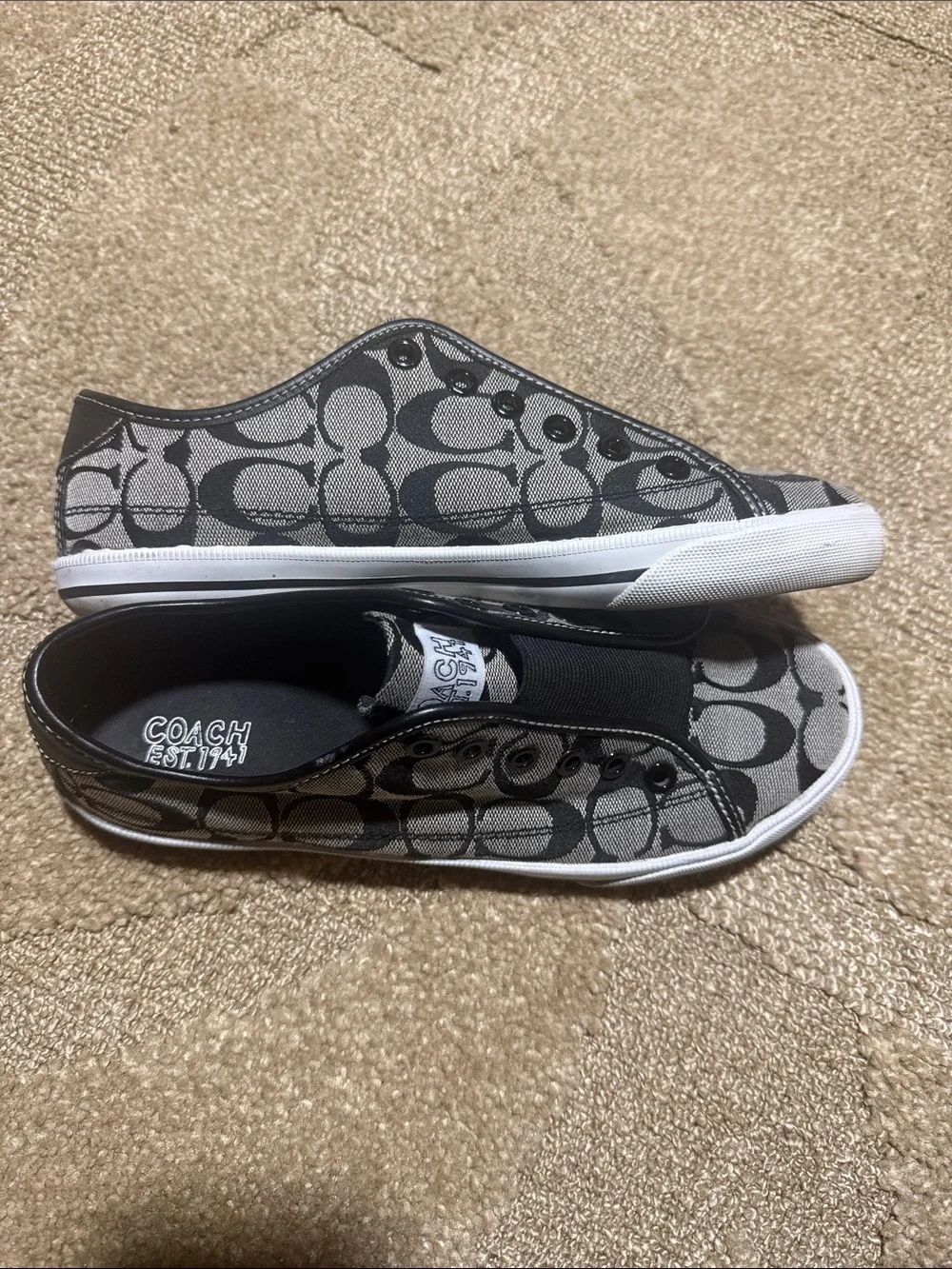 Coach Bev Signature C Slip-On Sneakers Black Gray Women’s Size 8B
